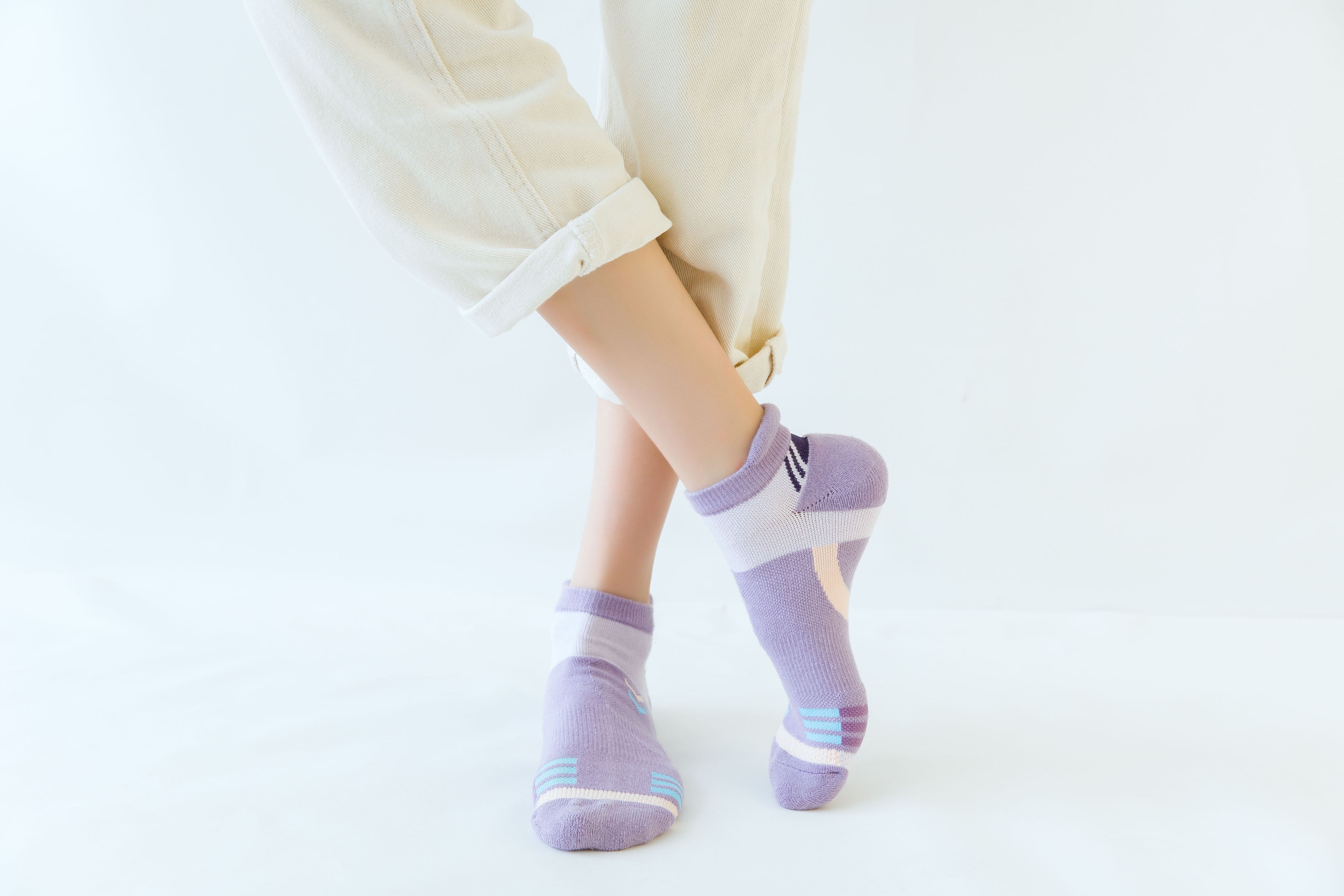 繽紛線條船型機能襪-紫色 W004